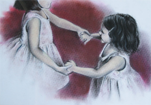 <b>Two Girls</b><br>Charcoal and nupastel